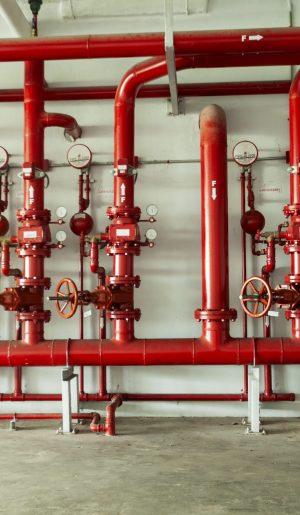 Red water pipe valve,pipe for water piping system control and Fire control system in industrial building or business building.