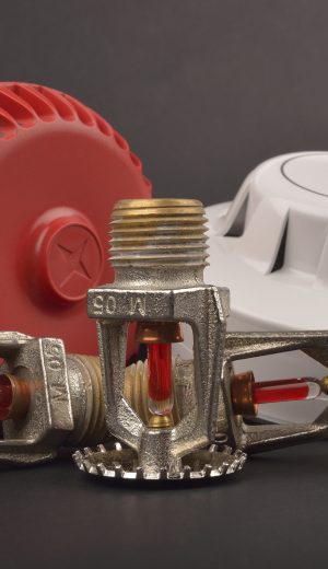 fire alarm system, sprinklers; selective focus